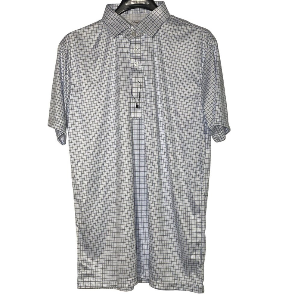 Collars & Co Semi-Spread Collar Polo Short Sleeve Sz LG TALL Thin Blue Check